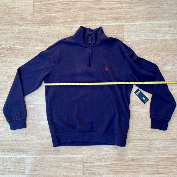 U.S. Polo Assn Men’s Large Quarter 1/4 Zip Flatback Pullover Classic Navy Blue - Picture 4 of 11